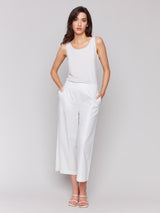 Charlie B Foil Linen Blend Cropped Pull-On Pants | Champagne