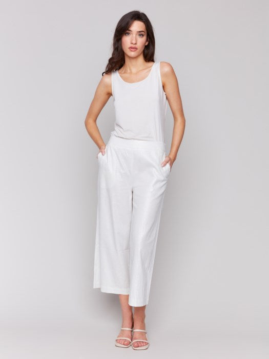 Charlie B Foil Linen Blend Cropped Pull-On Pants | Champagne