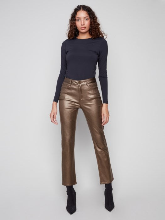 Charlie B Slim Leg Metallic Wax Twill Pant | Copper