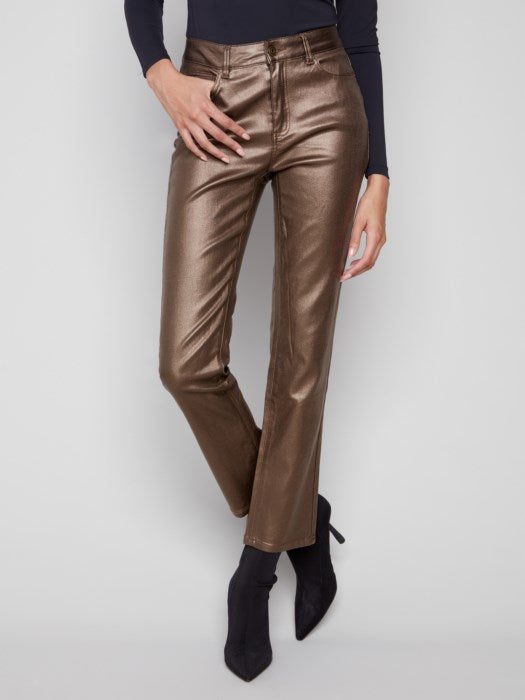 Charlie B Slim Leg Metallic Wax Twill Pant | Copper