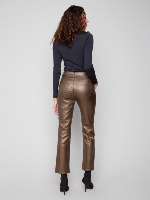 Charlie B Slim Leg Metallic Wax Twill Pant | Copper