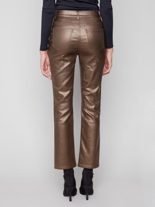 Charlie B Slim Leg Metallic Wax Twill Pant | Copper