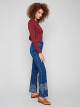 Charlie B Metallic Thread Embroidered Hem Denim Pant | Indigo