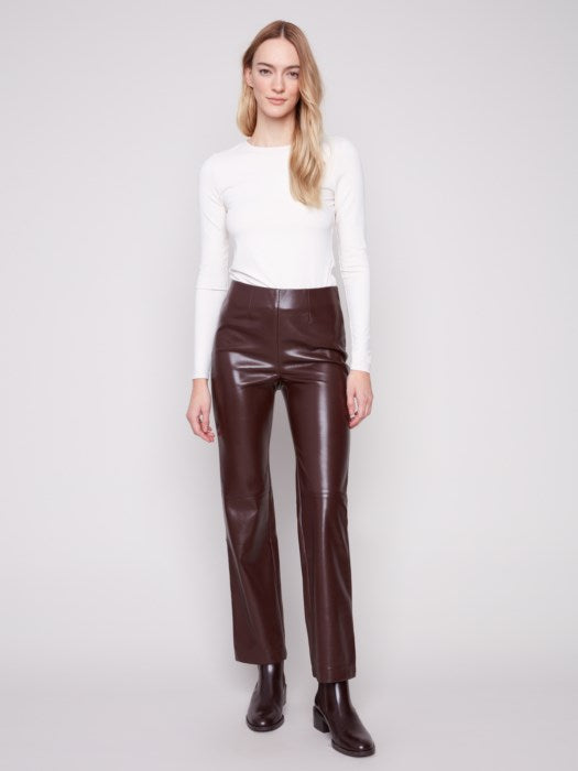 Charlie B Faux Leather Pull on Pants | Cabernet