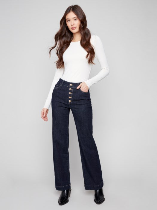 Charlie B Wide Leg Stretch Denim | Deep Blue