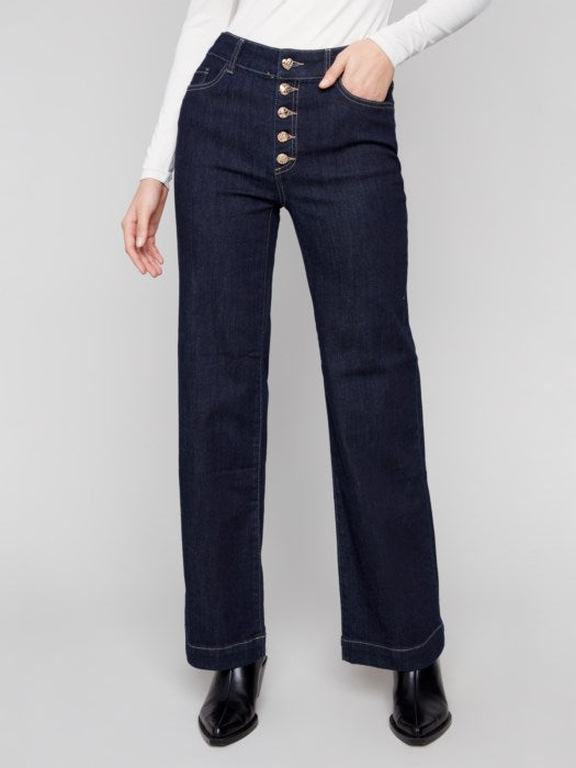 Charlie B Wide Leg Stretch Denim | Deep Blue