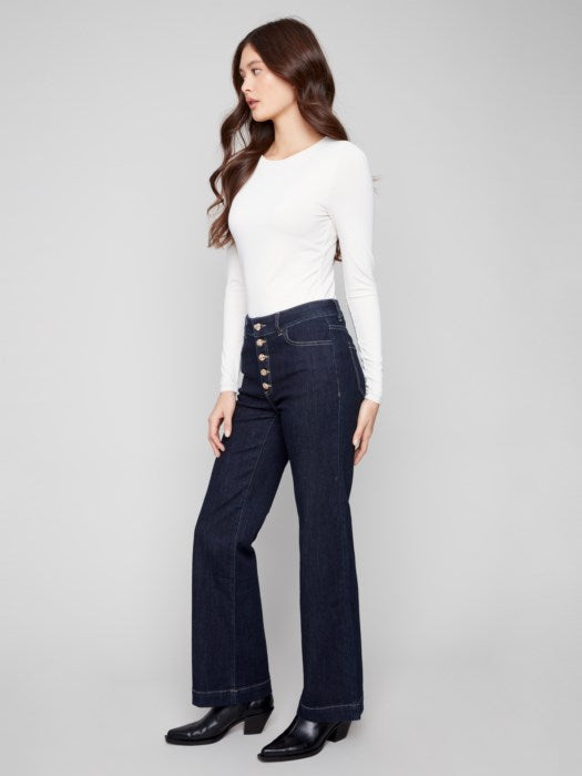 Charlie B Wide Leg Stretch Denim | Deep Blue