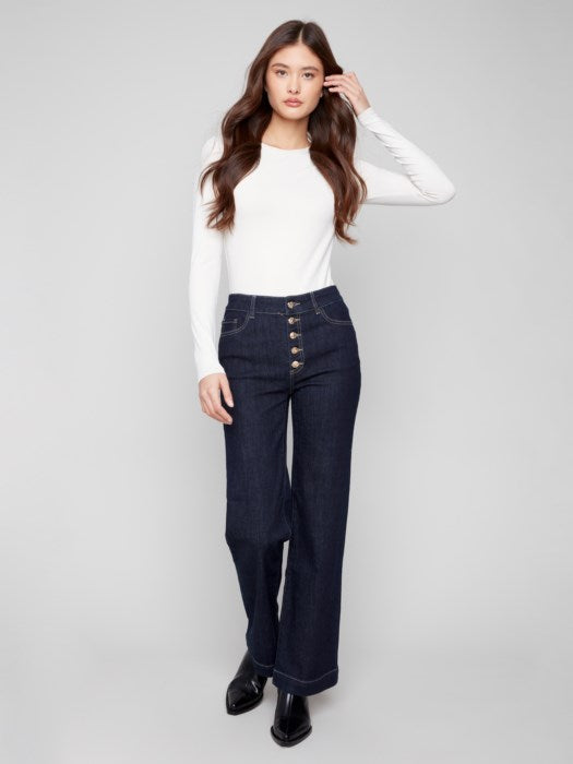 Charlie B Wide Leg Stretch Denim | Deep Blue