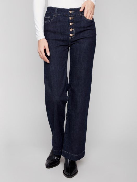 Charlie B Wide Leg Stretch Denim | Deep Blue