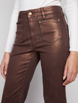 Charlie B Flare Leg Foil Twill Pant | Bronze