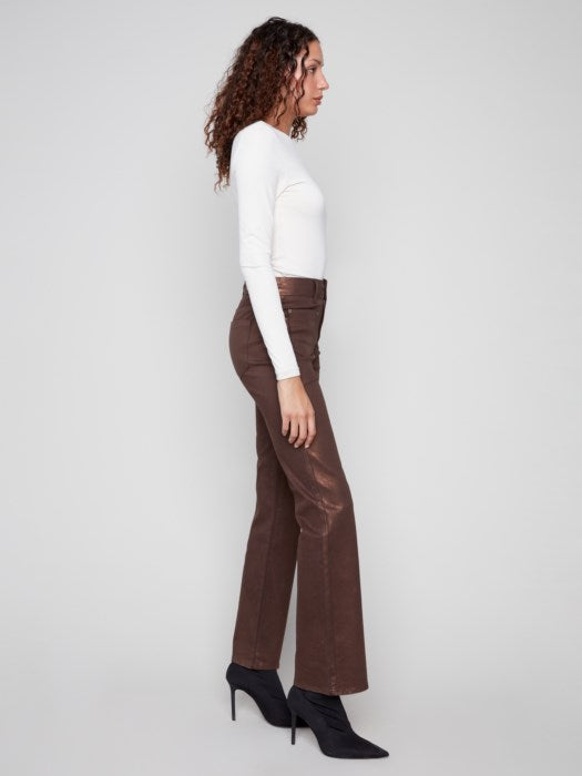 Charlie B Flare Leg Foil Twill Pant | Bronze