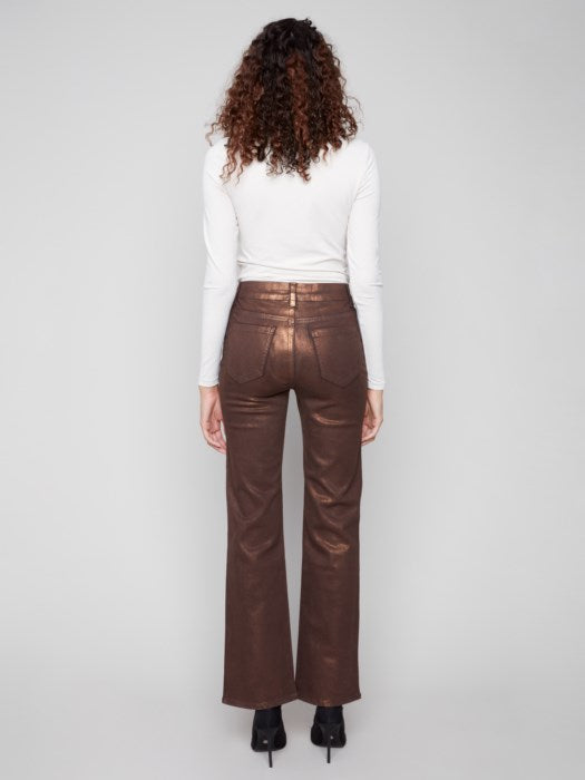 Charlie B Flare Leg Foil Twill Pant | Bronze
