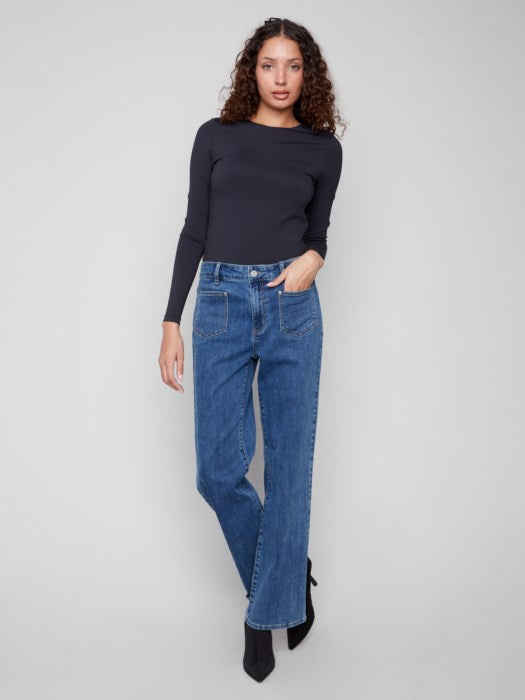 Charlie B Flare Leg Denim Pant | Medium Blue