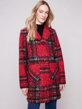 Charlie B Plaid Boucle Knit Tailored Collar Coat | Cranberry