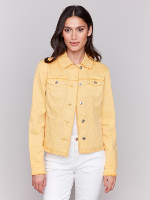 Charlie B Twill Jean Jacket with Frayed Edges | Lemonade