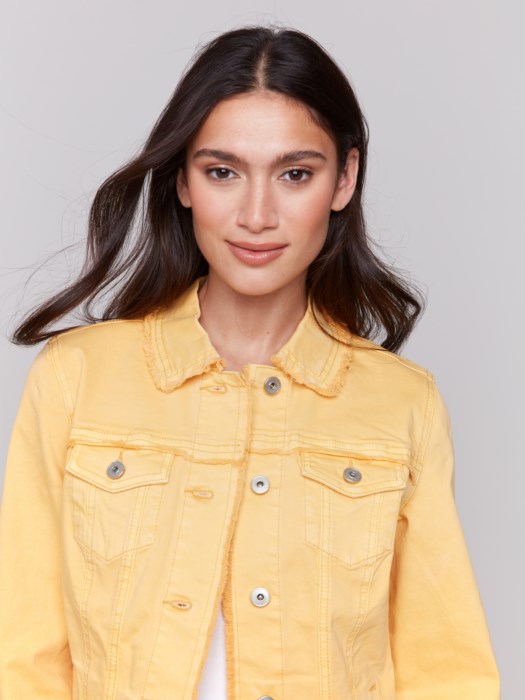 Charlie B Twill Jean Jacket with Frayed Edges | Lemonade