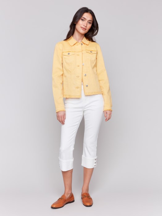 Charlie B Twill Jean Jacket with Frayed Edges | Lemonade