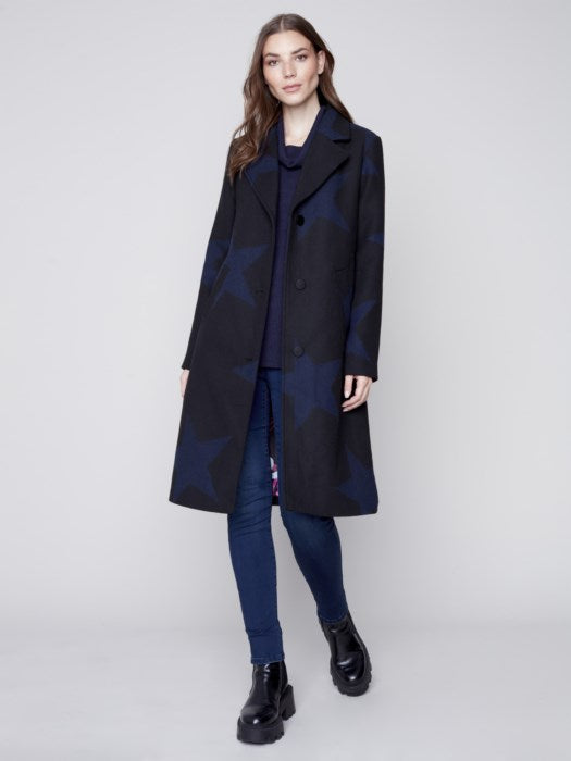 Charlie B Long Coat with Stars Detail Navy