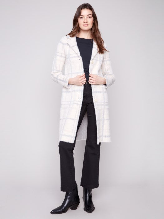 Charlie B Plaid Knit Coatigan | Ivory