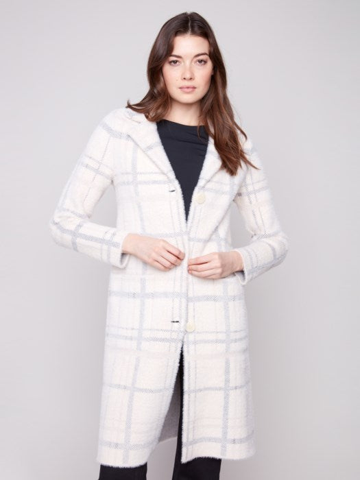 Charlie B Plaid Knit Coatigan | Ivory