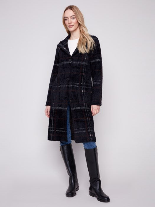 Charlie B Plaid Knit Coatigan | Mocha