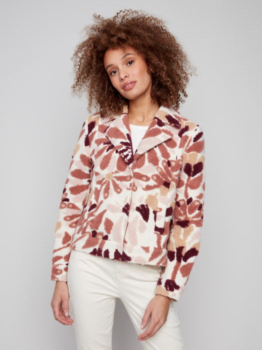 Charlie B Sherpa Flocked Fleece Short Jacket | Cabernet