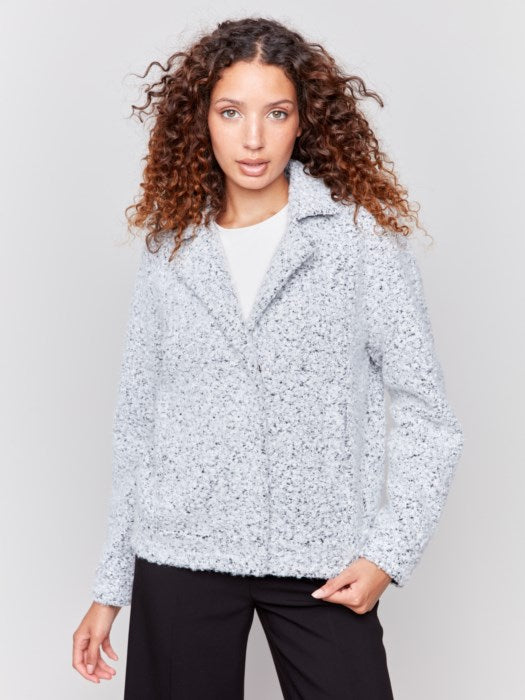 Charlie B Heathered Short Boucle Moto Jacket-Charcoal