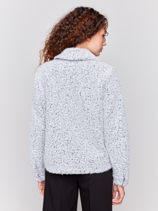 Charlie B Heathered Short Boucle Moto Jacket-Charcoal