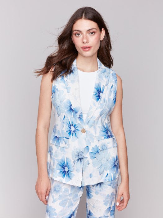 Charlie B Printed Linen Blend Vest | Celestial