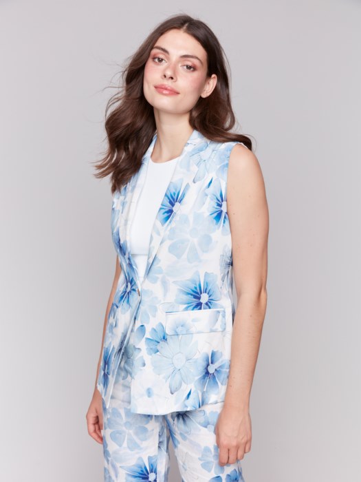 Charlie B Printed Linen Blend Vest | Celestial