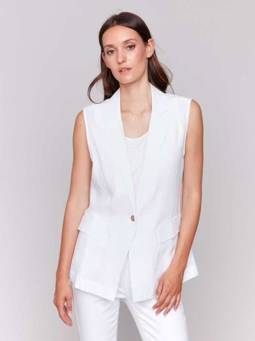 Charlie B Linen Blend Vest | White