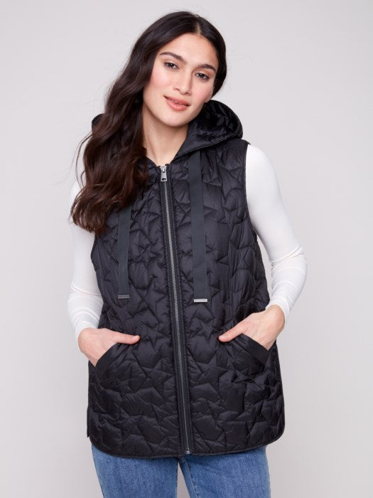 Charlie B Star Quilted Short Vest | Black