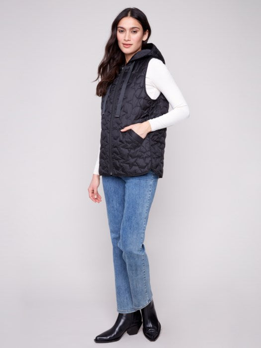 Charlie B Star Quilted Short Vest | Black