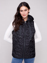 Charlie B Star Quilted Short Vest | Black
