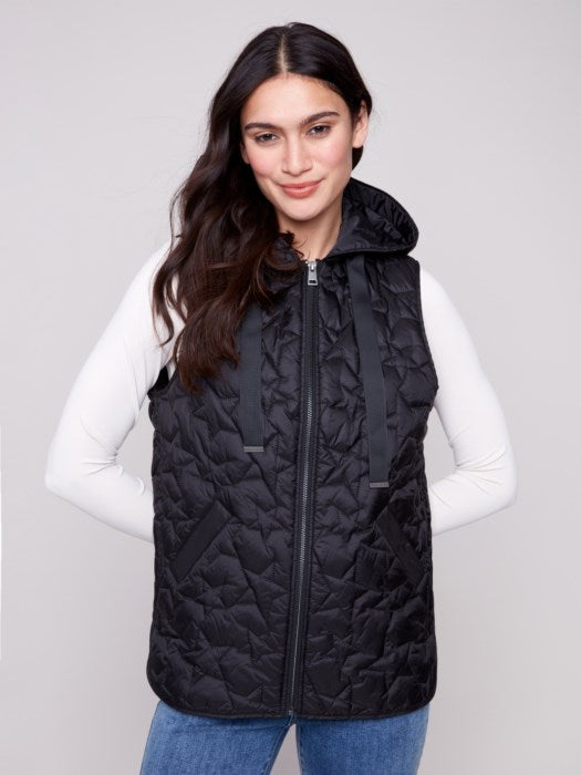 Charlie B Star Quilted Short Vest | Black