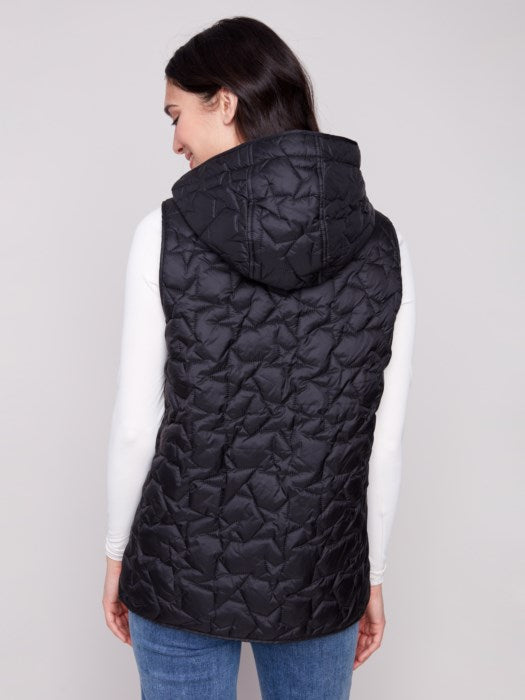 Charlie B Star Quilted Short Vest | Black