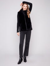 Charlie B Printed Reversible Quilted Faux Fur Nylon Vest | Black