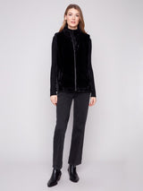 Charlie B Printed Reversible Quilted Faux Fur Nylon Vest | Black