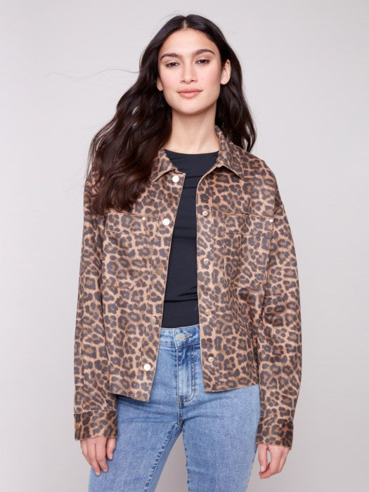 Charlie B Leopard Printed Scuba Short Coat | Leopard