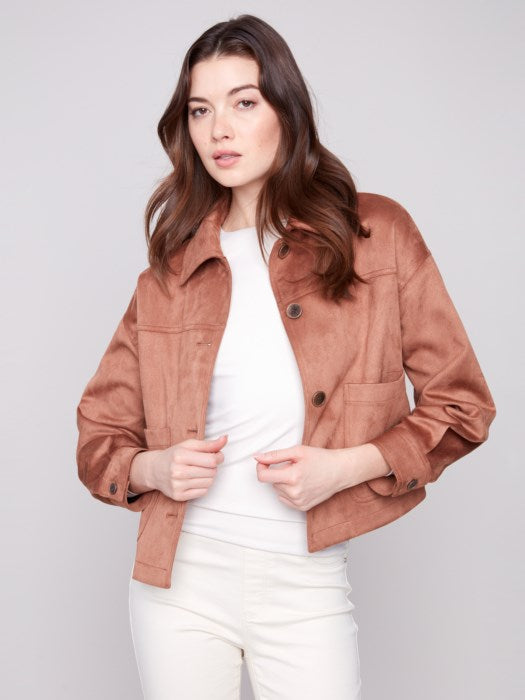 Charlie B Short Faux Suede Jacket | Truffle