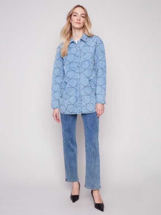 Charlie B Star Quilted Denim Jacket | Light Blue