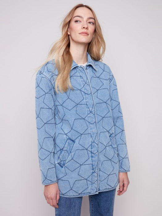 Charlie B Star Quilted Denim Jacket | Light Blue