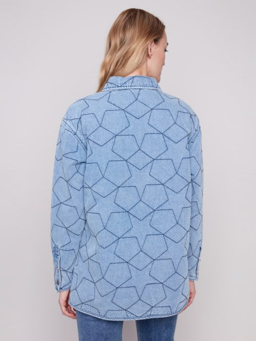 Charlie B Star Quilted Denim Jacket | Light Blue