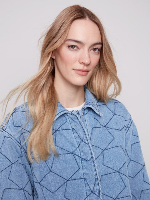 Charlie B Star Quilted Denim Jacket | Light Blue