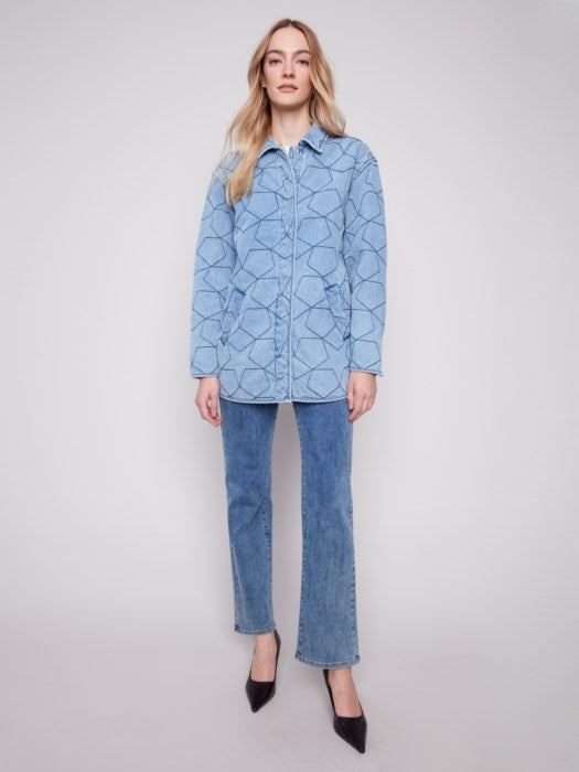 Charlie B Star Quilted Denim Jacket | Light Blue
