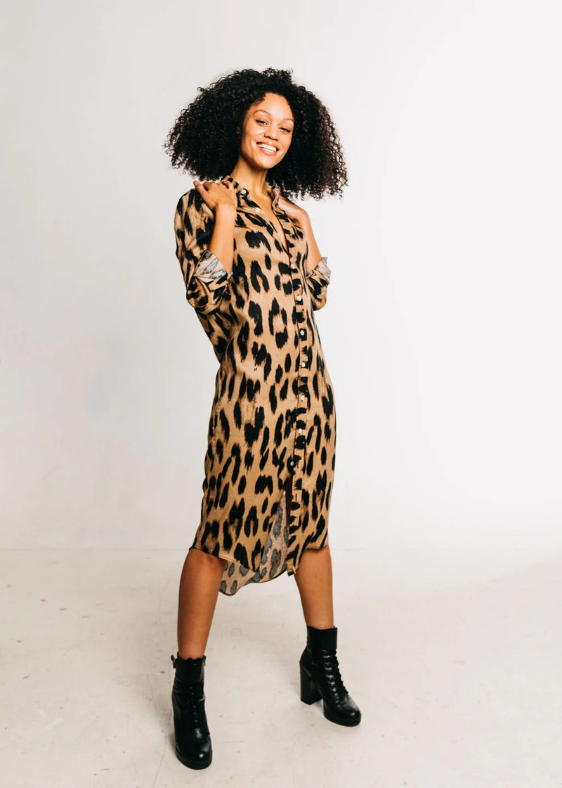 Emily Phillips Cheetah Linen Girlfriend Midi Dress