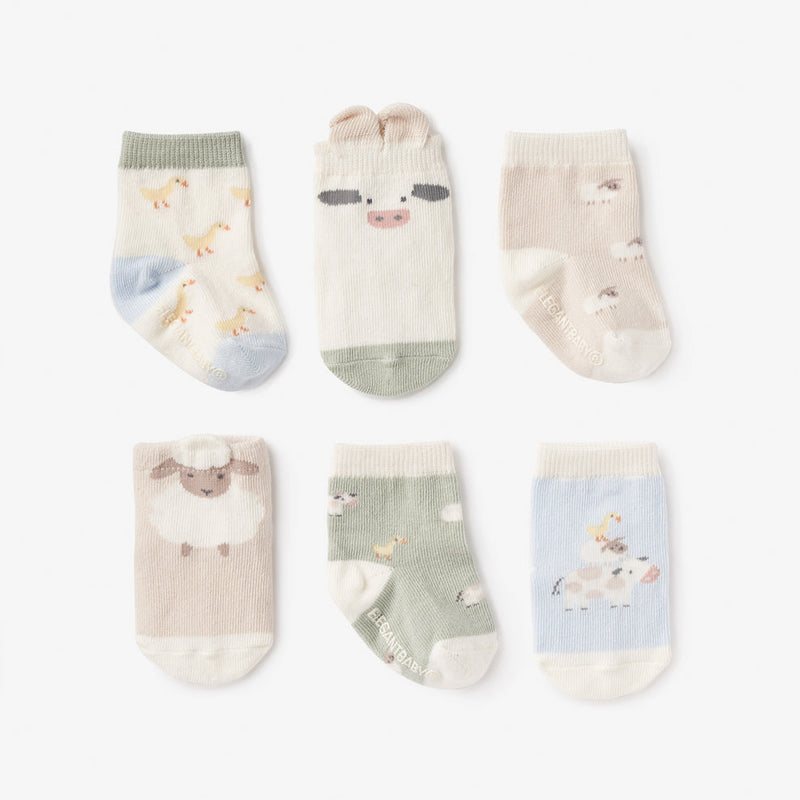 Elegant Baby On The Farm Non Slip Baby Sock 6pk