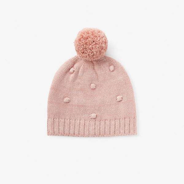 Elegant Baby Pink Popcorn Knit Pom Pom Baby Hat