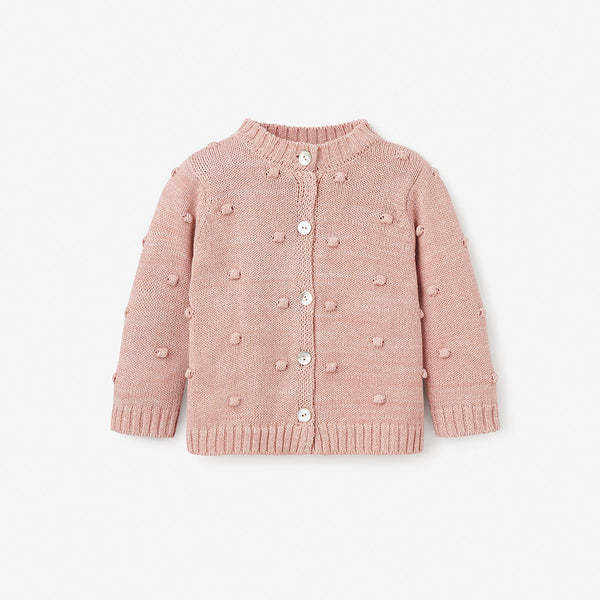 Elegant Baby Pink Popcorn Knit Baby Cardigan