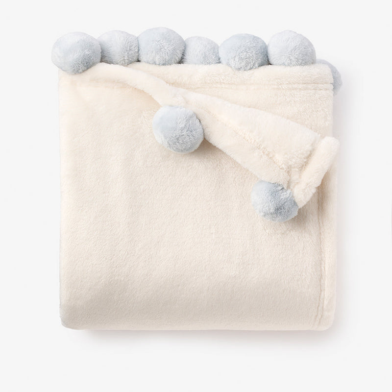 Elegant Baby Pale Blue Pom Trim Fleece Baby Stroller Blanket